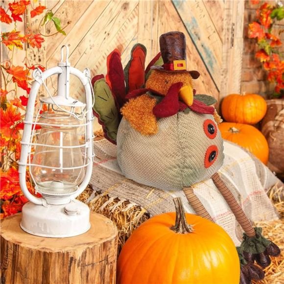 Thanksgiving Turkey Decoration 32 Inch Tabletop Stuffed Turkey Doll - Picture 6 of 7